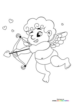 Valentines Cupid with hearth arrows coloring page