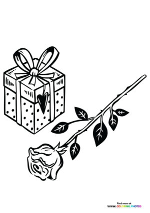 Valentines day gift and rose coloring page