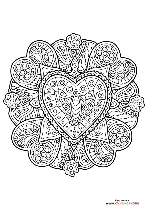 Valentines mandala coloring page