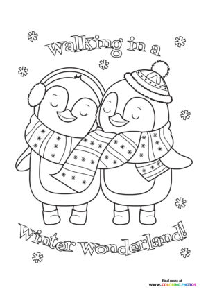 Valentines penguins in love coloring page