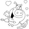 Valentines pig Cupid coloring page