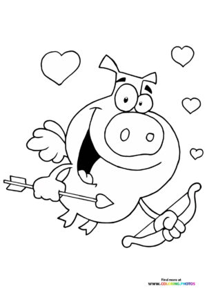 Valentines pig Cupid coloring page