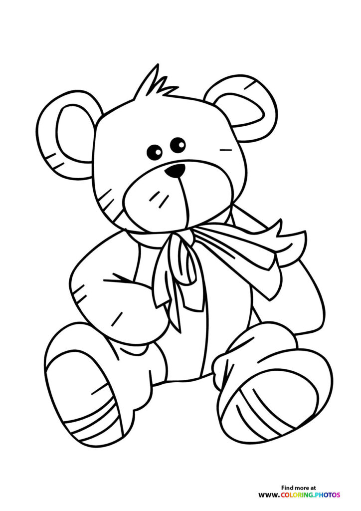 Teddy bear with Valentine's bow and ribbon coloring page