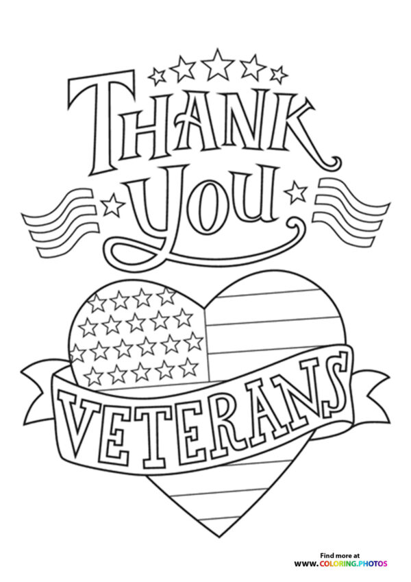 Veterans Day hart flag coloring page