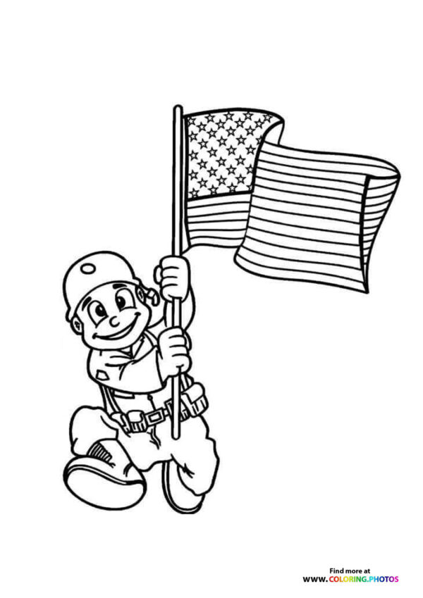 Solider carrying the flag coloring page