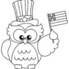 American Owl waving a flag coloring page