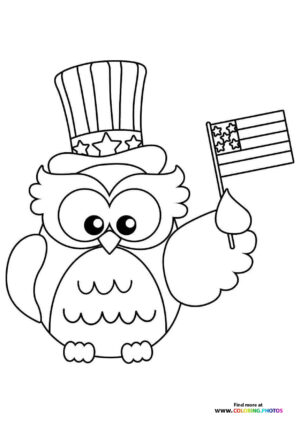American Owl waving a flag coloring page