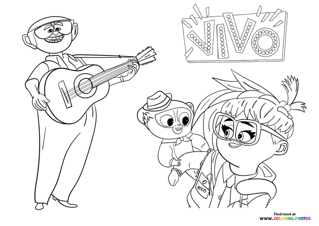 Vivo, Gabriela and Andres hanging out - Coloring Pages for kids