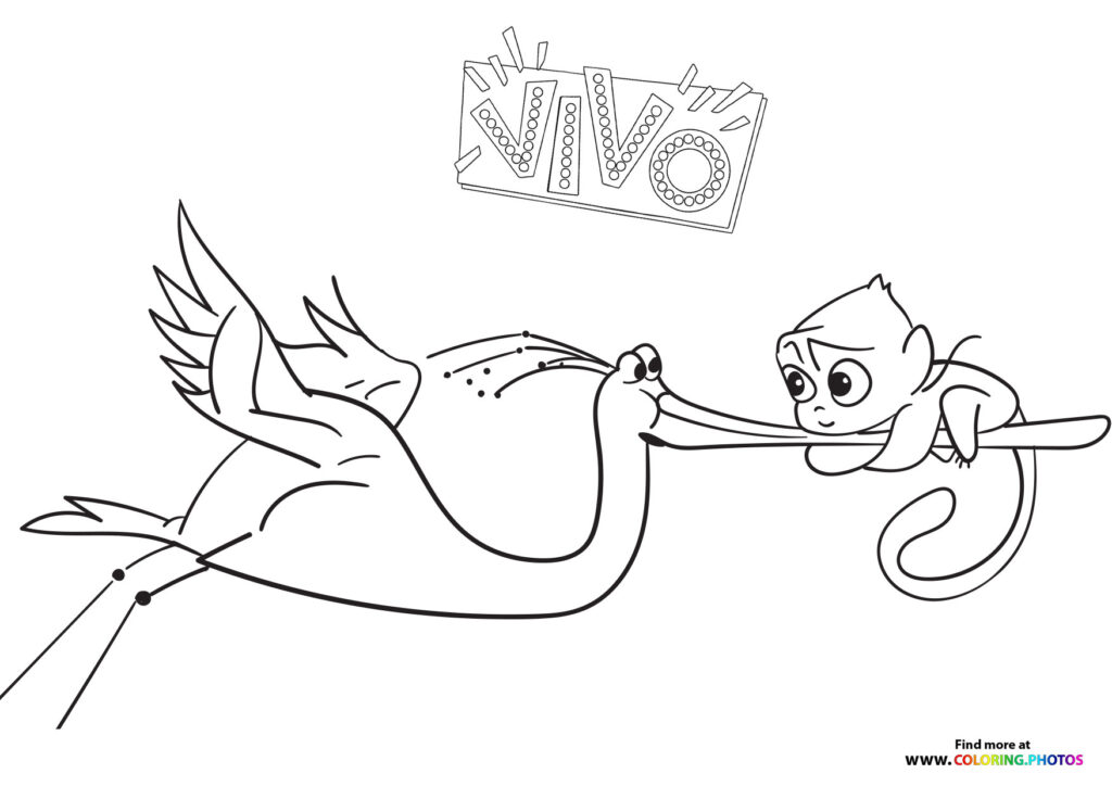 Stork carrying Vivo - Coloring Pages for kids