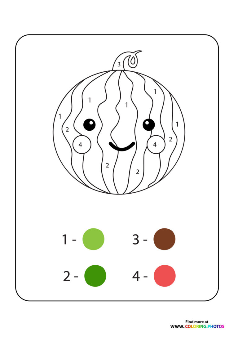 Watermellon color by numbers - Coloring Pages for kids