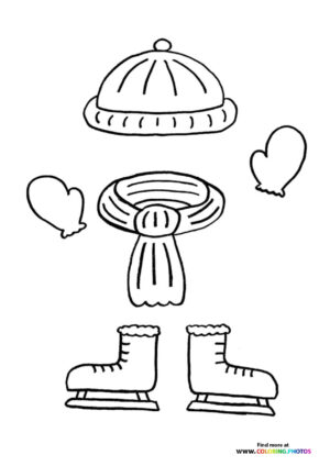 Winter clothing with ice skates coloring page