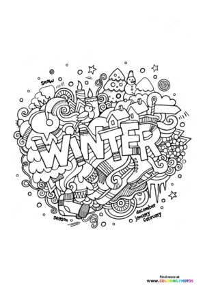 Winter theme wreath coloring page