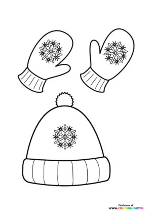Winter mittens and hat coloring page