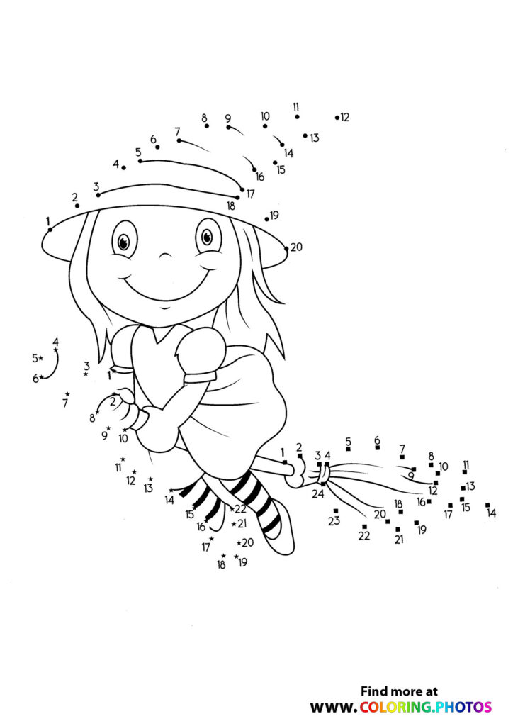 Happy girl holding a heart with sparkles, dot to dot coloring page with 24 numbered dots