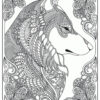 Wolf in flowers coloring page for adults
