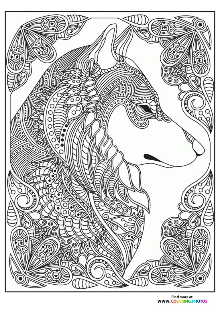 Wolf in flowers coloring page for adults - Coloring Pages for kids