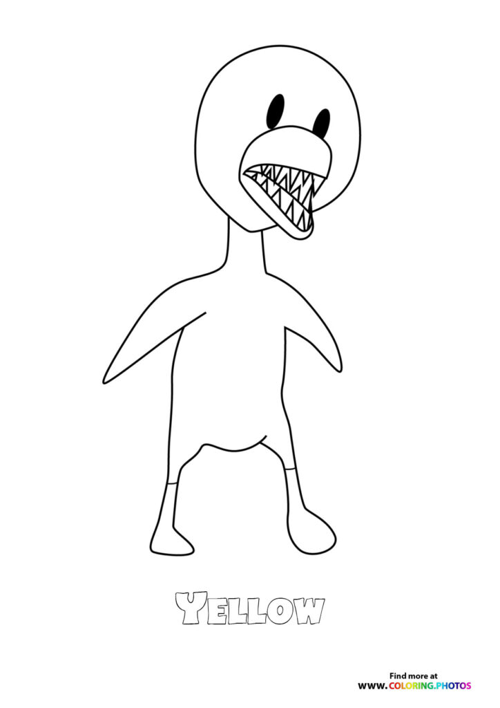 Yellow from Rainbow Friends with big smile and sharp teeth coloring page