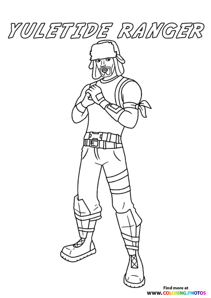 Yuletide Ranger from Fortnite in winter outfit with beanie and tactical gear coloring page
