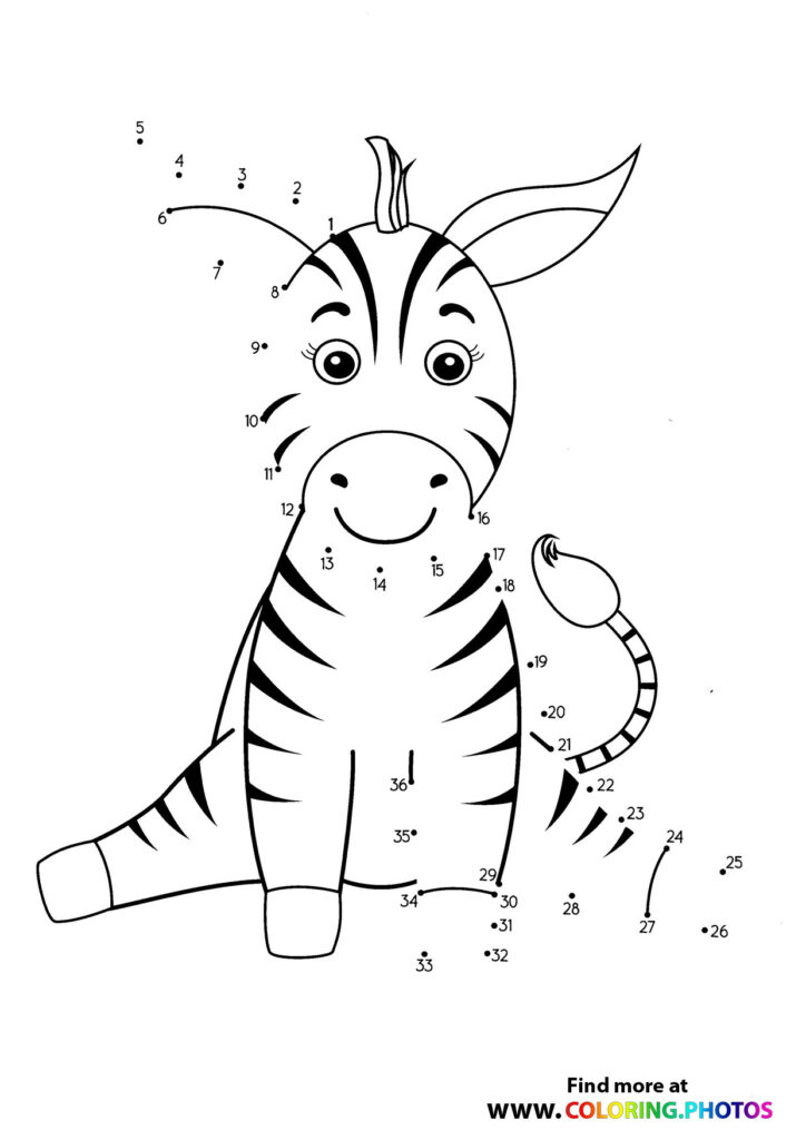 Zebra dot the dots Coloring Pages for kids