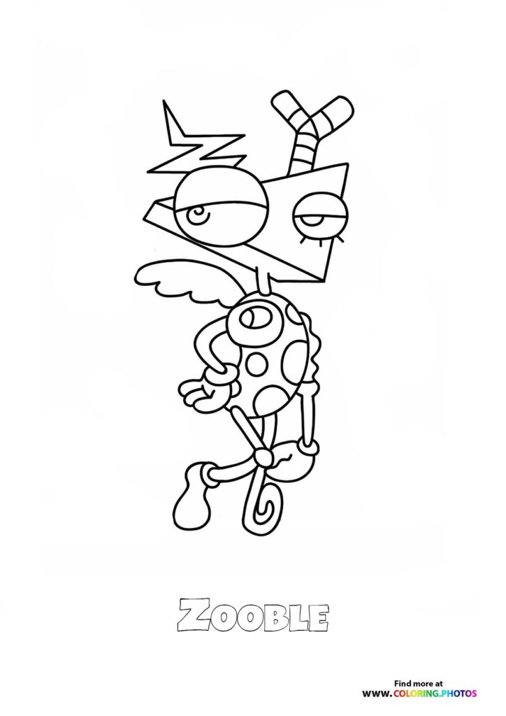 Zooble jumping with striped socks and polka-dotted body from The Amazing Digital Circus coloring page