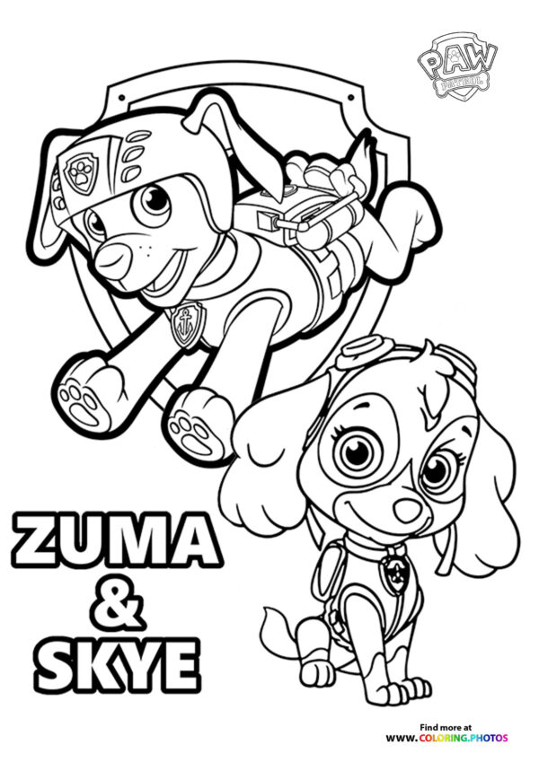 Zuma and Skye coloring page