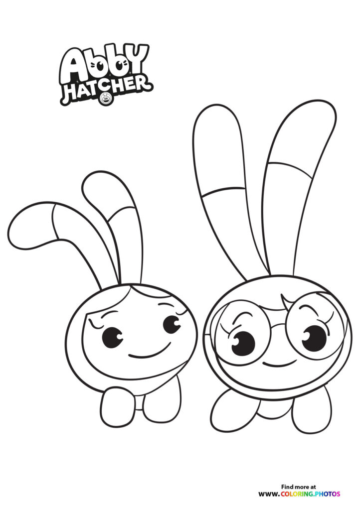 Abby and Bozzly from Abby Hatcher standing together with big smiles and raised ears coloring page