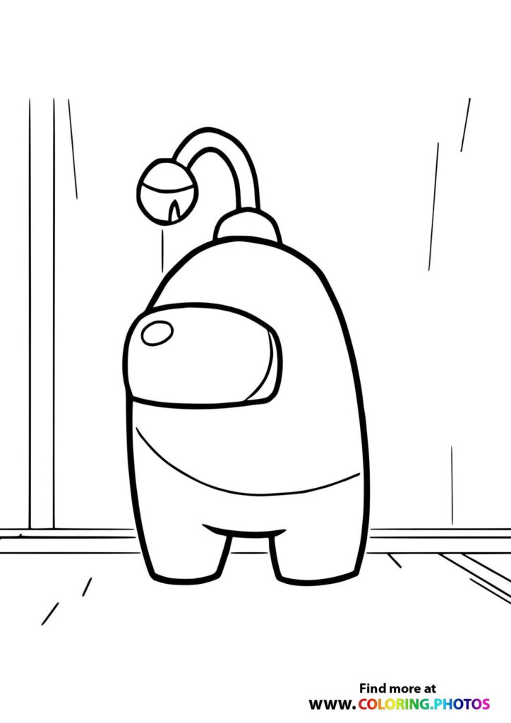 Among Us crewmate with a pet on its shoulder in a spaceship coloring page