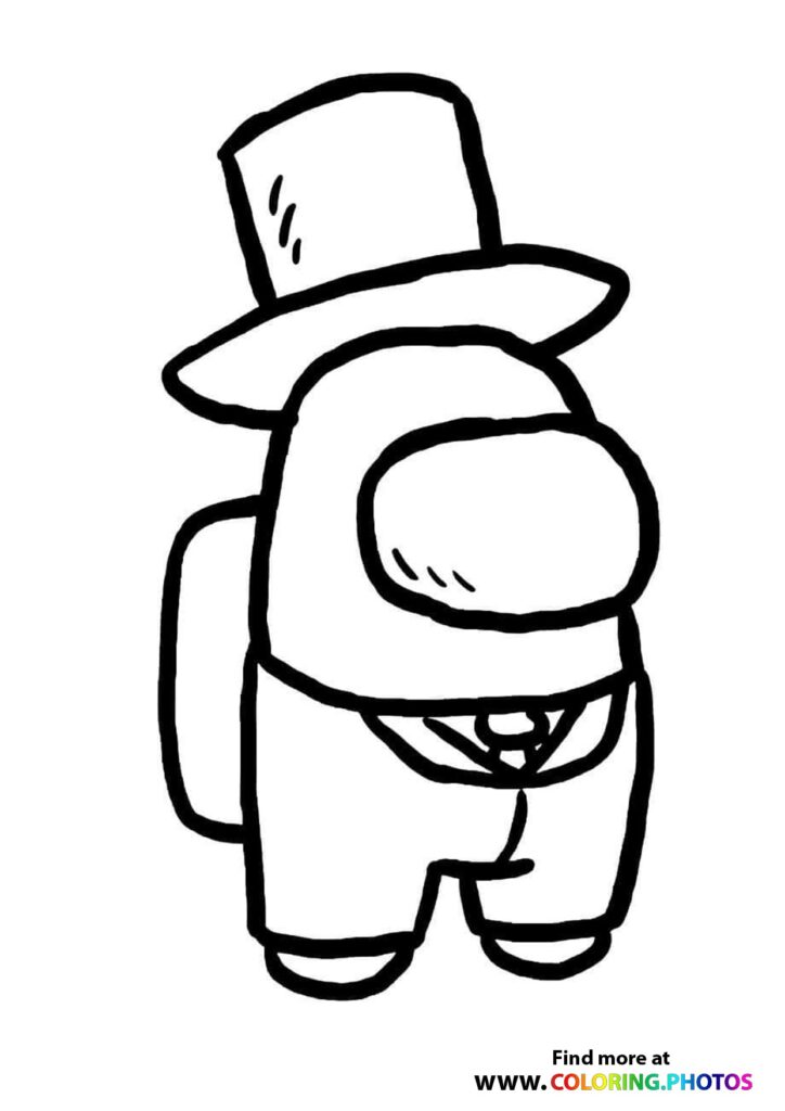 Among Us crewmate wearing a black top hat and backpack coloring page