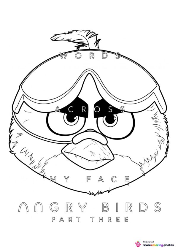 Angry Birds Movie 3 poster coloring page showing a close up of a bird's face with goggles