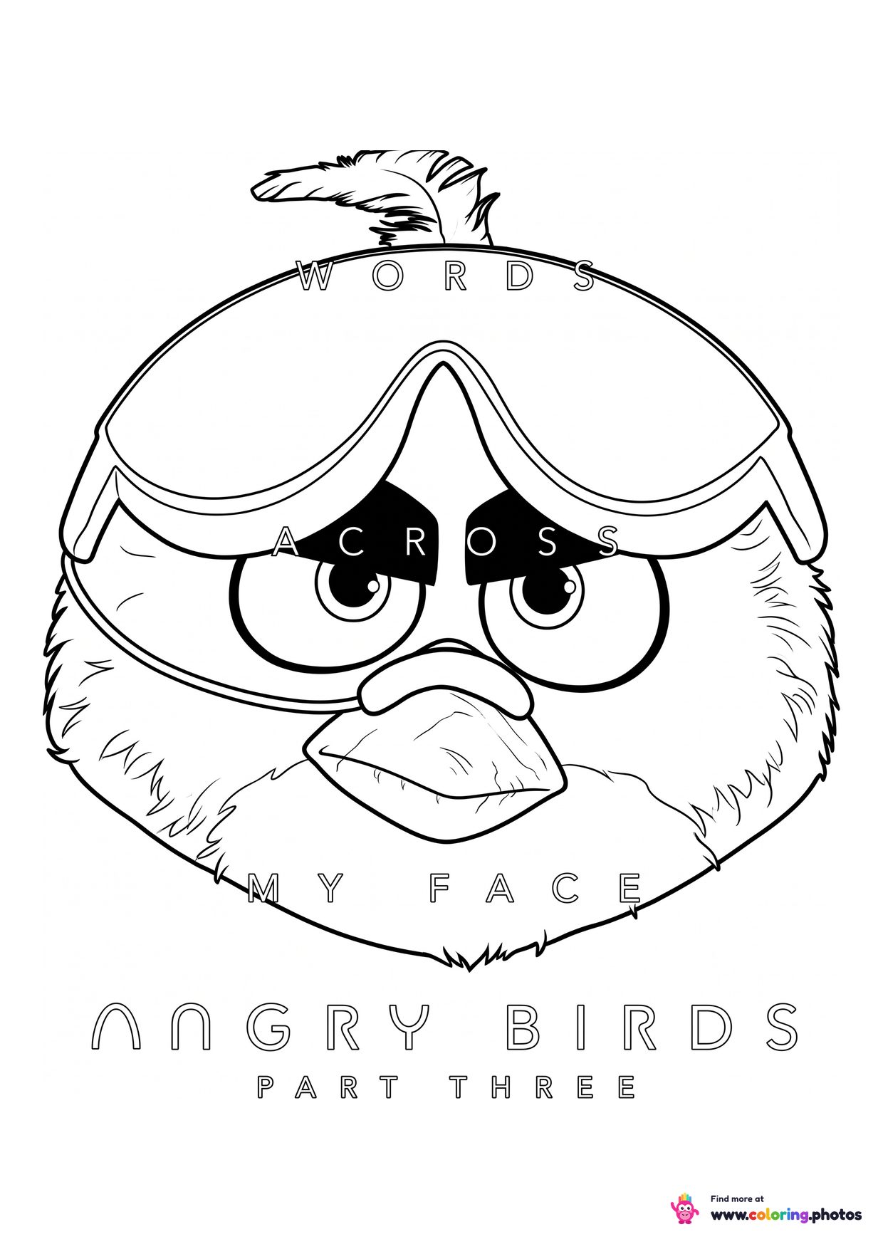 Angry Birds Movie 3 poster coloring page showing a close up of a bird's face with goggles