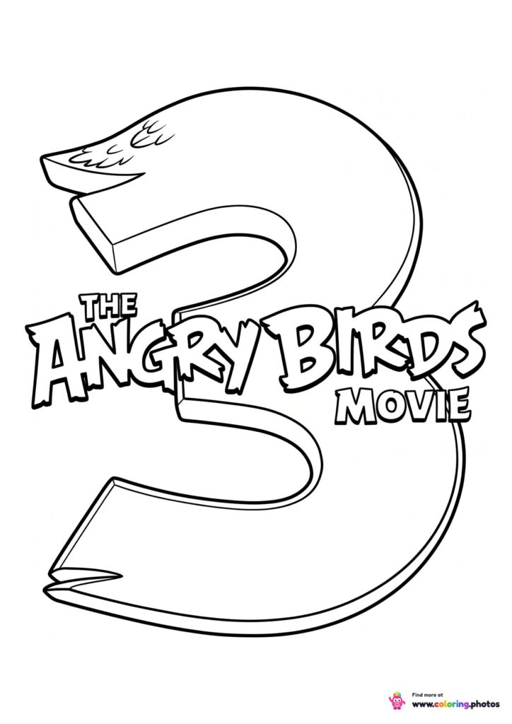 Angry Birds Movie 3 logo coloring page with a large number three and title lettering