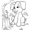 Dog with bird coloring page