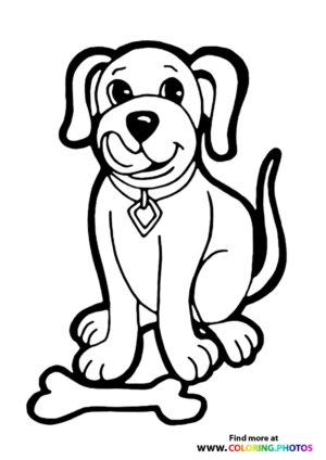 Dog with bone coloring page
