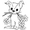 Dog with flowers coloring page