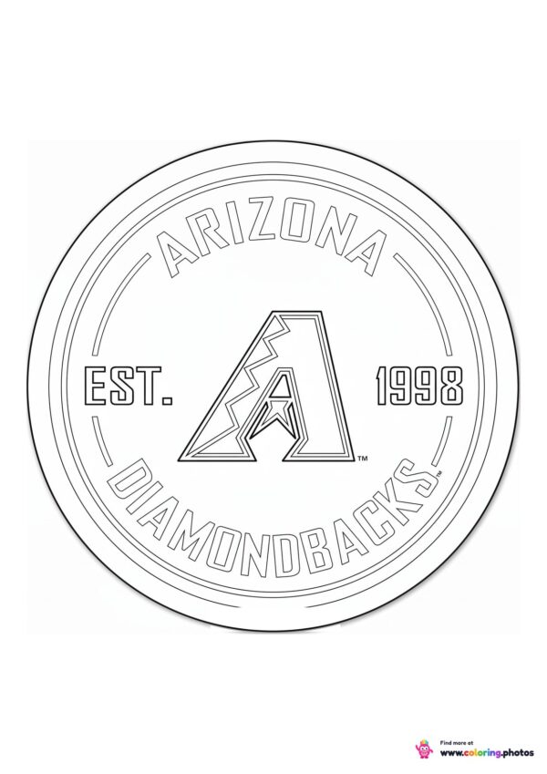 Arizona Diamondbacks logo coloring page with the team crest in black and white outline