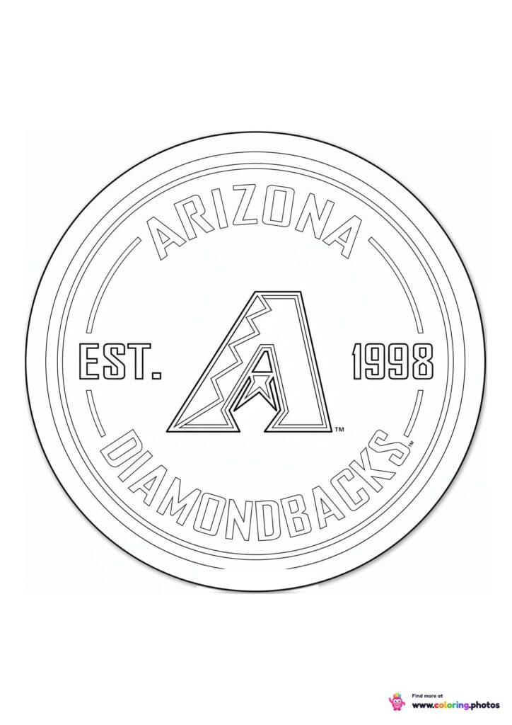 Arizona Diamondbacks logo coloring page with the team crest in black and white outline