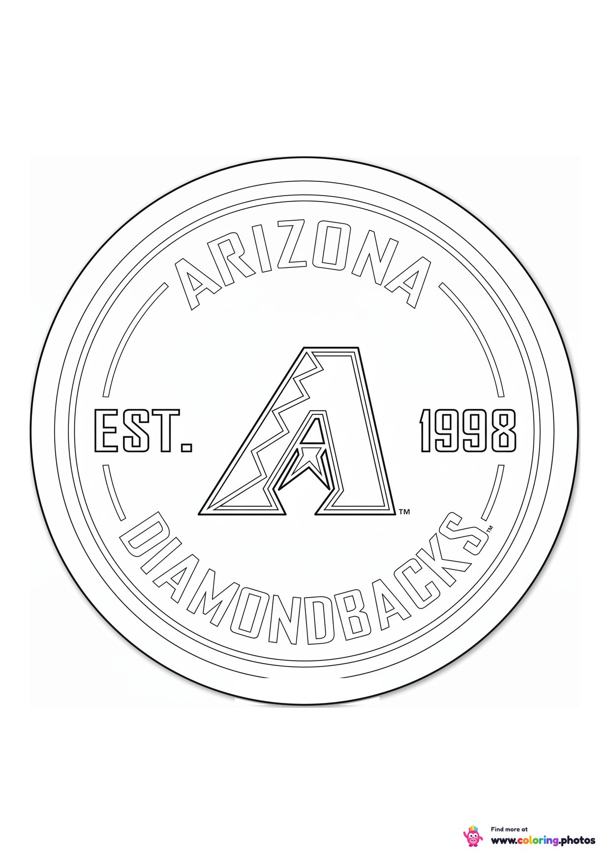 Arizona Diamondbacks logo coloring page with the team crest in black and white outline