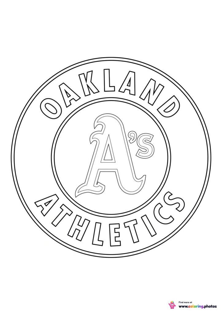 Athletics logo coloring page with the team crest in black and white outline