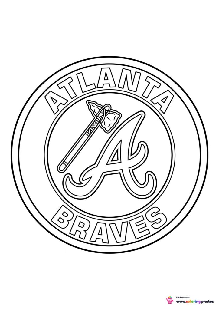 Atlanta Braves logo coloring page with the team crest in black and white outline