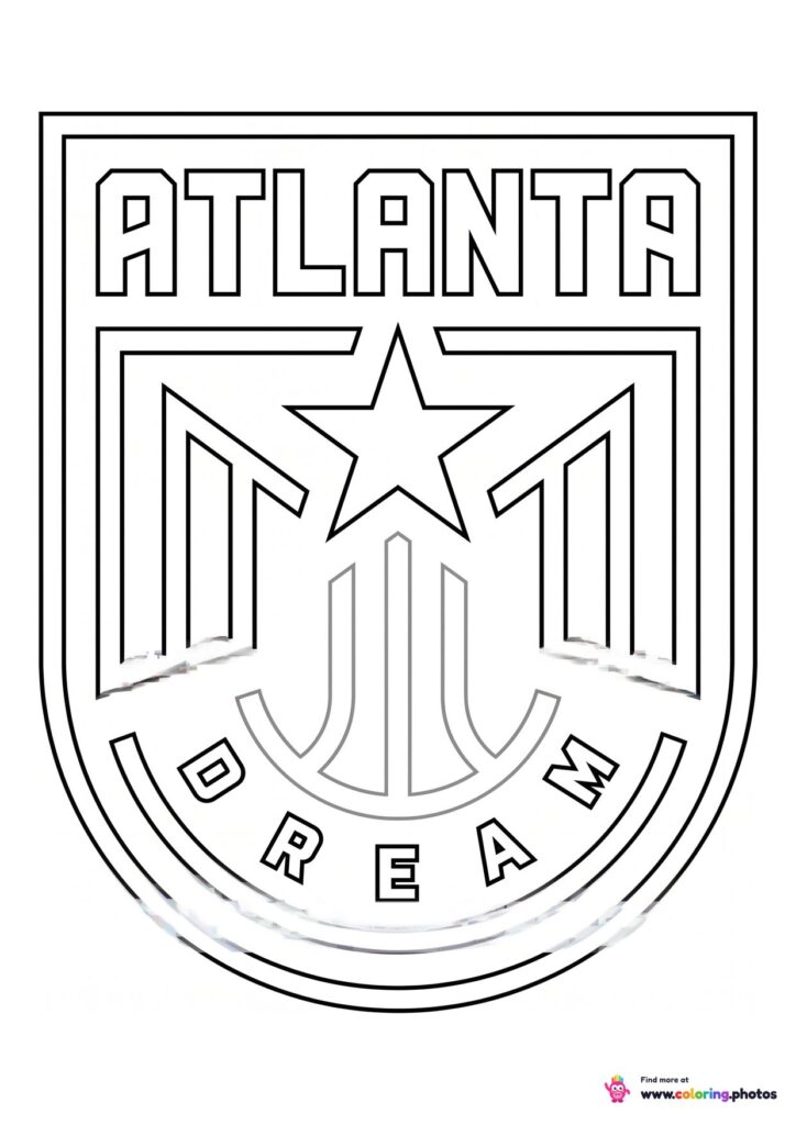 Atlanta Dream logo coloring page with the team crest in black and white outline