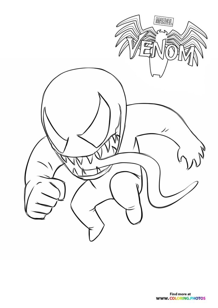 Venom crouching with teeth bared and claws extended coloring page from Marvel