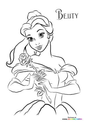 Princess Belle with a flower coloring page