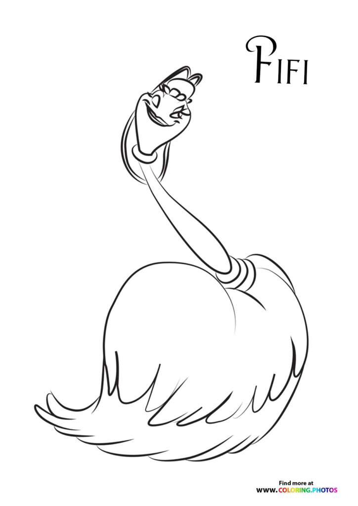 Fifi the animated feather duster character striking a playful pose from Beauty and the Beast coloring page