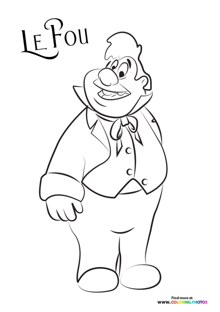 LeFou from Beauty and the Beast wearing a vest and bow tie coloring page