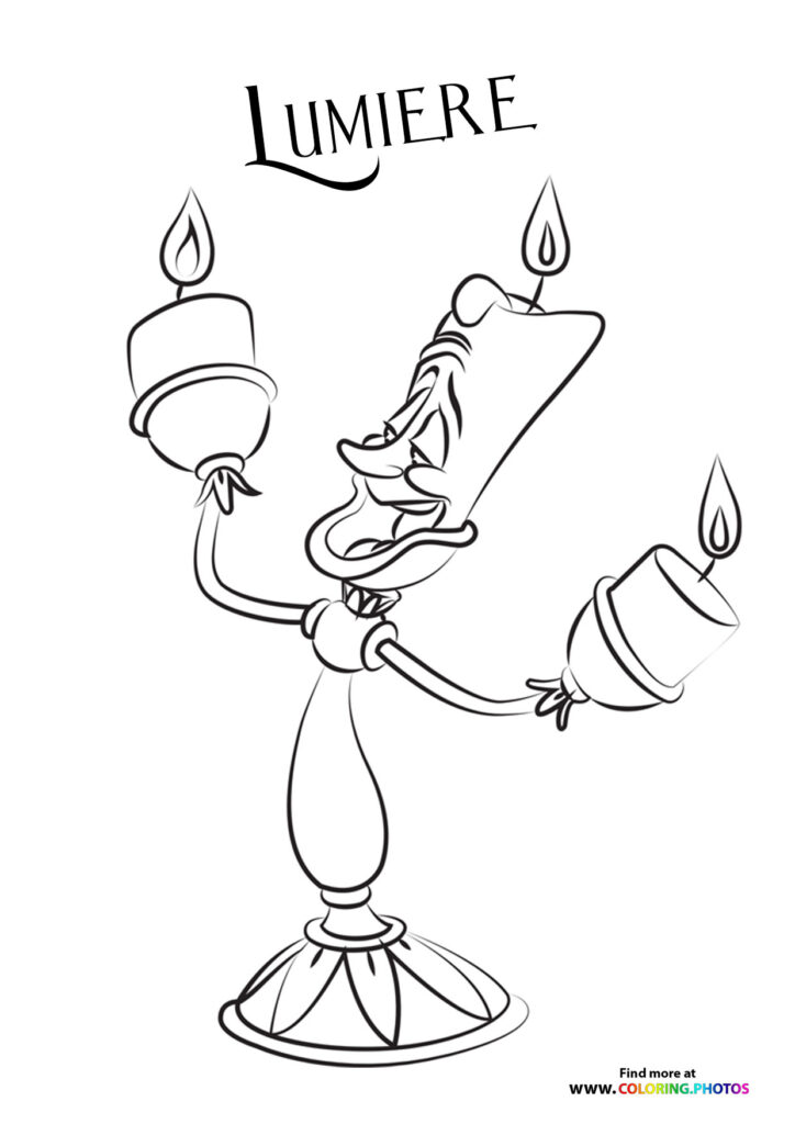Lumiere the candelabra with three lit candles from Beauty and the Beast coloring page