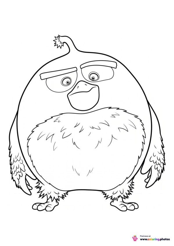 Bomb coloring page from Angry Birds with a round black body and a fuse on his head