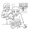 Kid with Dreidel on Hanukkah coloring page