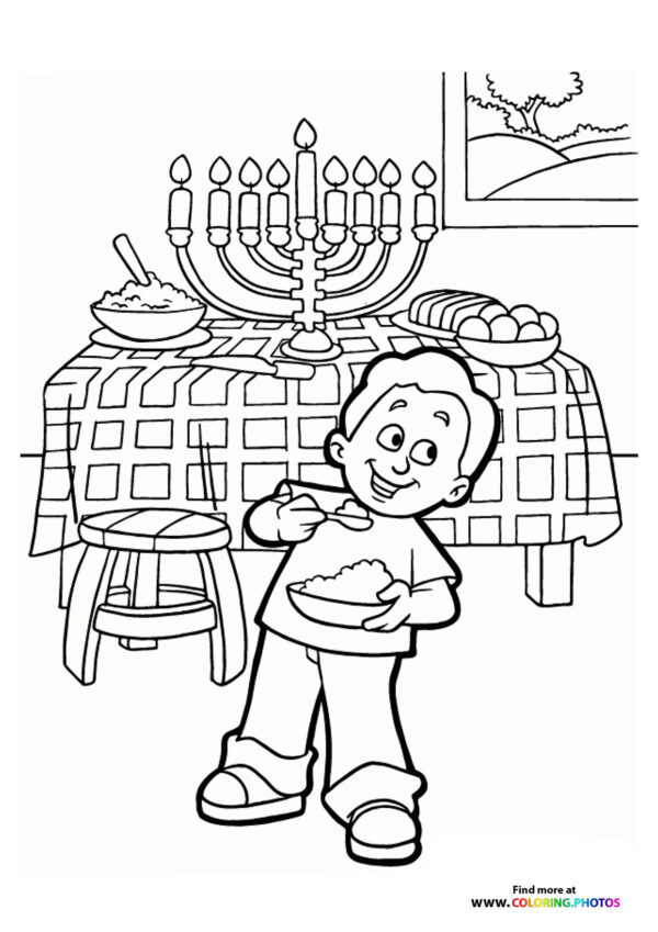 Kid on Hanukkah coloring page