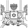 Boys on Hanukkah with Dreidels coloring page