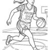 Coloring page of a basketball player in a Fever number 22 jersey dribbling down the court